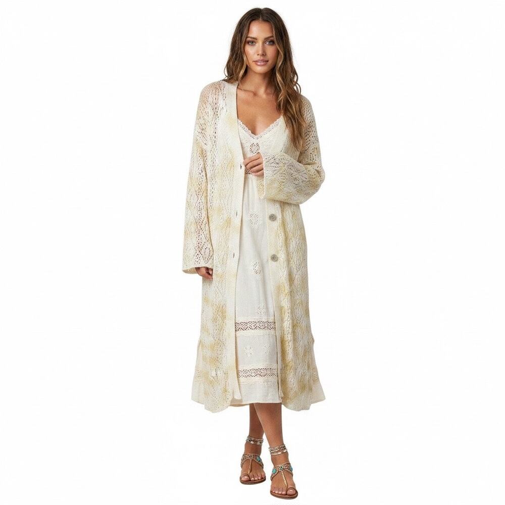 POL Lace Knit Button-Front Duster